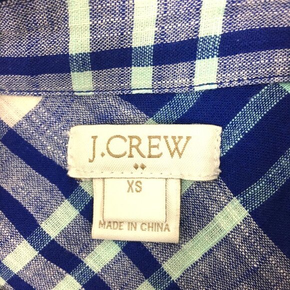 J. Crew Women's Blue and White Plaid Popover Top - Picture 6 of 7